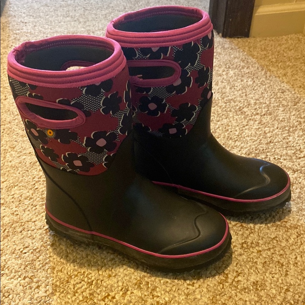 Bogs Black and Pink Rain & Snow Boots with Waterproof Design